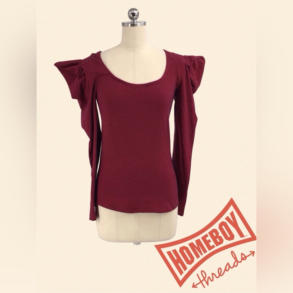 Free People Red Ruffled Long Sleeve Blouse